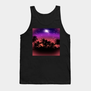 Midnight Purple Sky with Glowing Stars and Palm Trees Landscape Tank Top